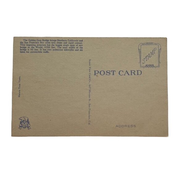 Vintage San Francisco Golden Gate Bridge California Topographical Standard Postc - Picture 2 of 2